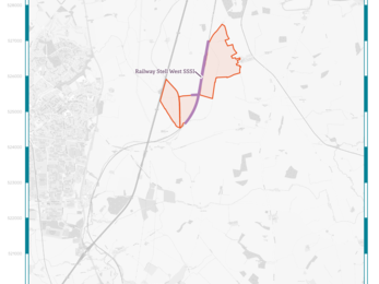    A detailed map titled “Seed Collection Sites within the Great North Fen” showing conservation areas managed by Durham Wildlife Trust. It highlights two Sites of Special Scientific Interest — Railway Stell West SSSI and Redcar Field SSSI — in purple, with Redcar Field Nature Reserve outlined in blue and other Trust sites in orange. The map includes surrounding roads, towns, and coordinates, with a legend and Durham Wildlife Trust logo at the bottom.