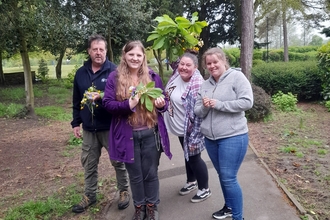 Group collecting items for craft activity