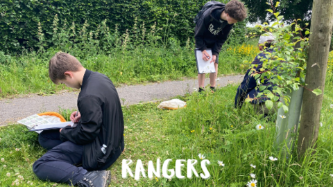 young people sitting on grass with survey clipboards