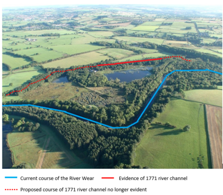 Image and illustrations to show change of course of River Wear