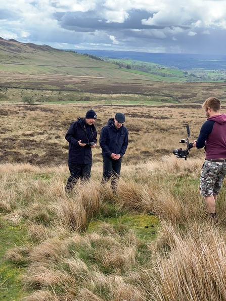 Matt Baker and Mark Dinning talking on camera in Cuthbert's Moor Nature Reserve