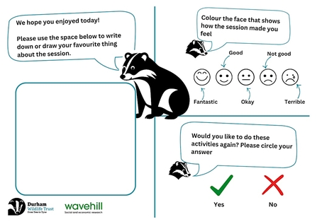 a feedback graphic for children featuring badger graphic and emotion faces